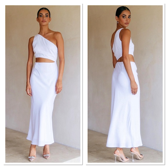 RUNAWAY THE LABEL Cedros Cut Out Slip Midi dress in White Size XS NWT - Picture 1 of 14